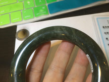 Load image into Gallery viewer, 59.3mm certified 100% Natural dark green/gray (nebula dust) chubby round cut Hetian nephrite Jade bangle HE23-0202
