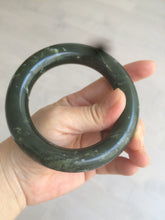 Load image into Gallery viewer, 59.5mm certified 100% Natural dark green/gray/black chubby round cut nephrite Hetian Jade bangle HE55-0875
