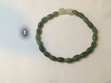 Load image into Gallery viewer, 100% natural green/white Icy watery type A jadeite jade olive+ancient Chinese coin/four-leaf clover bead bracelet  AS32
