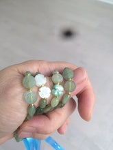 Load image into Gallery viewer, 100% natural green/white Icy watery type A jadeite jade olive+ancient Chinese coin/four-leaf clover bead bracelet  AS32
