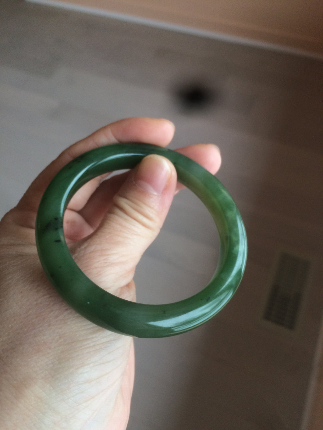 52.8mm 100% Natural dark green nephrite Hetian Jade (和田碧玉) bangle HF30-0471