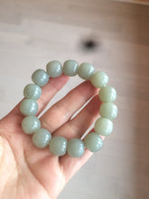 Load image into Gallery viewer, 14x13mm 100% Natural light green/gray vintage style nephrite Hetian Jade bead bracelet HF28
