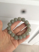 Load image into Gallery viewer, 14x13mm 100% Natural light green/gray vintage style nephrite Hetian Jade bead bracelet HF28
