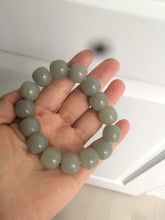 Load image into Gallery viewer, 14x13mm 100% Natural light green/gray vintage style nephrite Hetian Jade bead bracelet HF28
