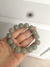 Load image into Gallery viewer, 14x13mm 100% Natural light green/gray vintage style nephrite Hetian Jade bead bracelet HF28
