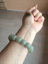 Load image into Gallery viewer, 14x13mm 100% Natural light green/gray vintage style nephrite Hetian Jade bead bracelet HF28
