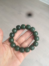 Load image into Gallery viewer, 卖了 14x13mm 100% Natural dark green/yellow/black vintage style nephrite Hetian Jade bead bracelet HF26
