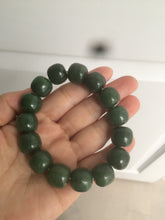 Load image into Gallery viewer, 卖了 14x13mm 100% Natural dark green/yellow/black vintage style nephrite Hetian Jade bead bracelet HF26
