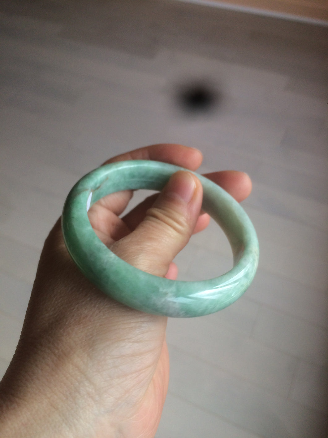 56.4mm certified Type A 100% Natural sunny green Jadeite Jade bangle U125-2485