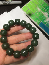 Load image into Gallery viewer, 卖了 14x13mm 100% Natural dark green/yellow/black vintage style nephrite Hetian Jade bead bracelet HF26
