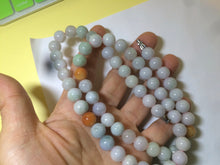 Load image into Gallery viewer, 9.2-9.5mm 100% Natural type A light green/purple/red/white jadeite jade beads necklace S3
