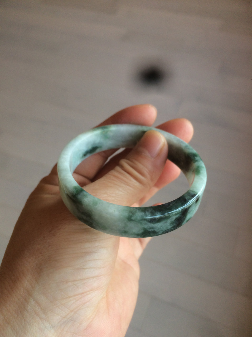 51.7mm certified Type A 100% Natural s dark green/purple midsummer forest square Jadeite Jade bangle AF77-0400