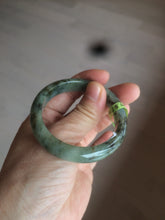 Load image into Gallery viewer, 50mm Certified Type A 100% Natural dark green/gray oval Jadeite Jade bangle AB74-7877
