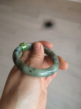 Load image into Gallery viewer, 50mm Certified Type A 100% Natural dark green/gray oval Jadeite Jade bangle AB74-7877
