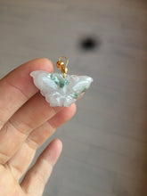 Load image into Gallery viewer, 100% Natural icy watery light green/white 3D Jadeite Jade butterfly pendant AF16
