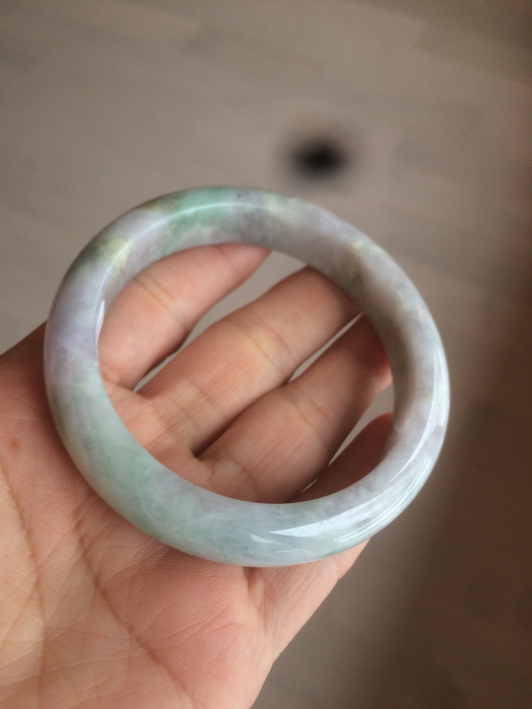 55.7mm certified 100% natural Type A sunny green/white/purple jadeite jade bangle C61-00514