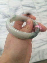 Load image into Gallery viewer, 52mm type A 100% Natural sunny green/white/light purple oval jadeite jade bangle B6
