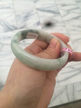 Load image into Gallery viewer, 52mm type A 100% Natural sunny green/white/light purple oval jadeite jade bangle B6
