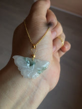 Load image into Gallery viewer, 100% Natural icy watery light green/white 3D Jadeite Jade butterfly pendant AF16
