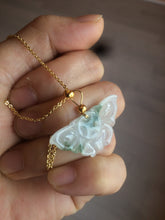 Load image into Gallery viewer, 100% Natural icy watery light green/white 3D Jadeite Jade butterfly pendant AF16
