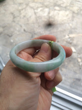 Load image into Gallery viewer, 47.5mm Certified Type A 100% Natural light green/white oval Jadeite Jade bangle S8-5094
