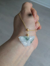 Load image into Gallery viewer, 100% Natural icy watery light green/white 3D Jadeite Jade butterfly pendant AF16
