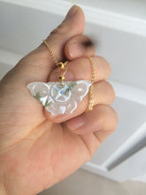 Load image into Gallery viewer, 100% Natural icy watery light green/white 3D Jadeite Jade butterfly pendant AF16
