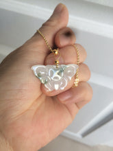 Load image into Gallery viewer, 100% Natural icy watery light green/white 3D Jadeite Jade butterfly pendant AF16
