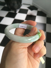 Load image into Gallery viewer, 47.5mm Certified Type A 100% Natural light green/white oval Jadeite Jade bangle S8-5094
