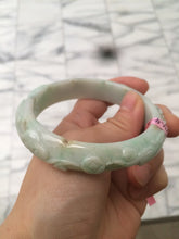 Load image into Gallery viewer, 59mm Certified Type A 100% Natural carving light green Jadeite Jade bangle U15-0008
