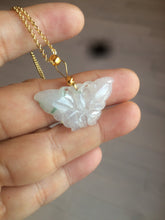 Load image into Gallery viewer, 100% Natural icy watery light green/white 3D Jadeite Jade butterfly pendant AF16
