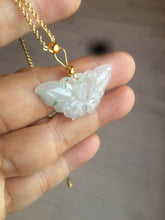 Load image into Gallery viewer, 100% Natural icy watery light green/white 3D Jadeite Jade butterfly pendant AF16
