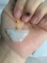 Load image into Gallery viewer, 100% Natural icy watery light green/white 3D Jadeite Jade butterfly pendant AF16
