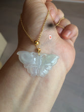 Load image into Gallery viewer, 100% Natural icy watery light green/white 3D Jadeite Jade butterfly pendant AF16
