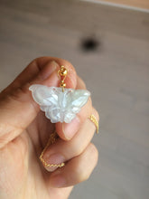 Load image into Gallery viewer, 100% Natural icy watery light green/white 3D Jadeite Jade butterfly pendant AF16
