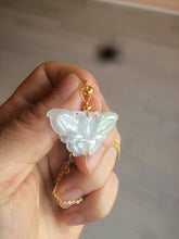 Load image into Gallery viewer, 100% Natural icy watery light green/white 3D Jadeite Jade butterfly pendant AF16
