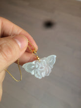 Load image into Gallery viewer, 100% Natural icy watery light green/white 3D Jadeite Jade butterfly pendant AF16
