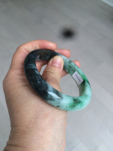 Load image into Gallery viewer, 57.5mm Certified Type A 100% Natural sunny green black Jadeite Jade bangle U98-0440
