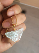 Load image into Gallery viewer, 100% Natural icy watery light green/white 3D Jadeite Jade butterfly pendant AF16
