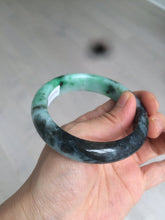 Load image into Gallery viewer, 57.5mm Certified Type A 100% Natural sunny green black Jadeite Jade bangle U98-0440
