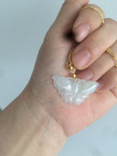 Load image into Gallery viewer, 100% Natural icy watery light green/white 3D Jadeite Jade butterfly pendant AF16
