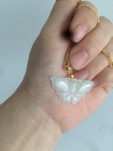 Load image into Gallery viewer, 100% Natural icy watery light green/white 3D Jadeite Jade butterfly pendant AF16
