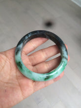 Load image into Gallery viewer, 57.5mm Certified Type A 100% Natural sunny green black Jadeite Jade bangle U98-0440
