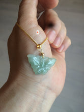 Load image into Gallery viewer, 100% Natural icy watery light green/white 3D Jadeite Jade butterfly pendant AF16
