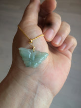 Load image into Gallery viewer, 100% Natural icy watery light green/white 3D Jadeite Jade butterfly pendant AF16
