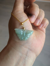 Load image into Gallery viewer, 100% Natural icy watery light green/white 3D Jadeite Jade butterfly pendant AF16
