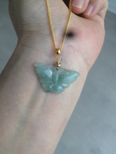 Load image into Gallery viewer, 100% Natural icy watery light green/white 3D Jadeite Jade butterfly pendant AF16
