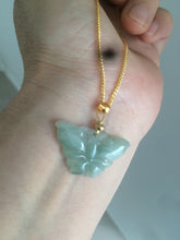 Load image into Gallery viewer, 100% Natural icy watery light green/white 3D Jadeite Jade butterfly pendant AF16
