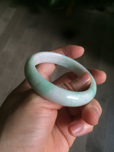 Load image into Gallery viewer, 50.5mm Certified Type A 100% Natural sunny green/white Oval Jadeite Jade bangle AD55
