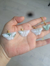 Load image into Gallery viewer, 100% Natural icy watery light green/white 3D Jadeite Jade butterfly pendant AF16
